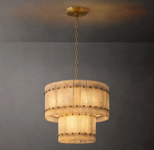 Murano Alabaster Round Tiered Chandelier 22"