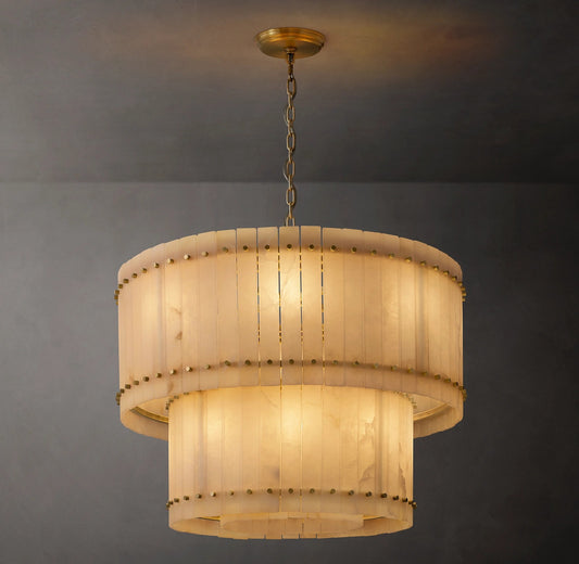 Murano Alabaster Round Tiered Chandelier 37"