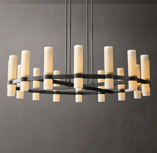 Raquelle Round Milk Glass Chandelier 48"