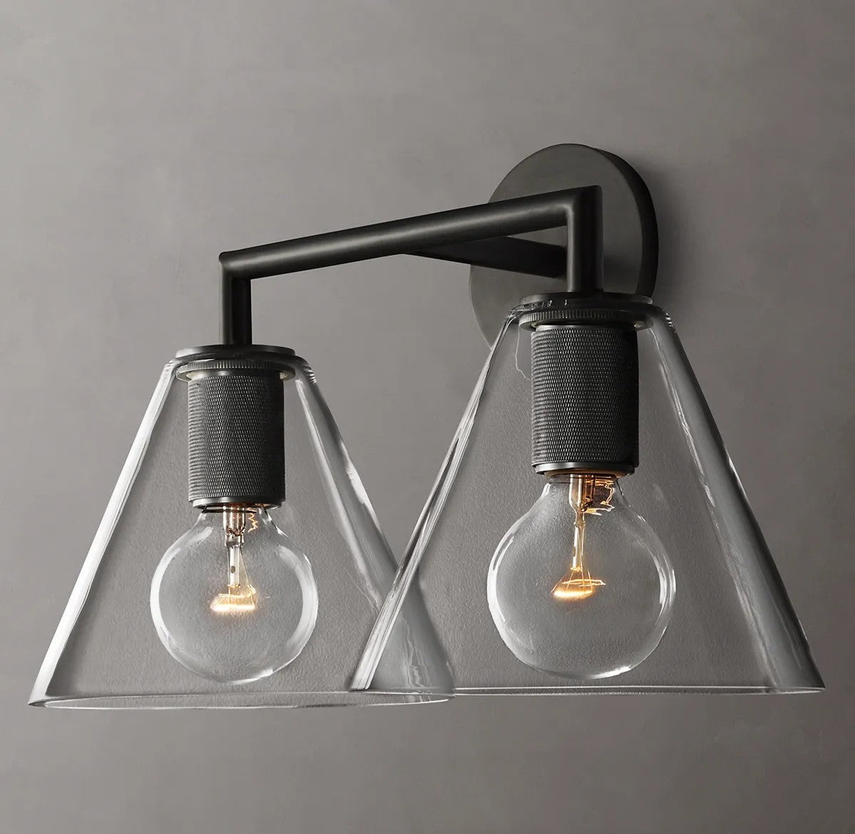 Utilitarian Funnel Shade Double Sconce