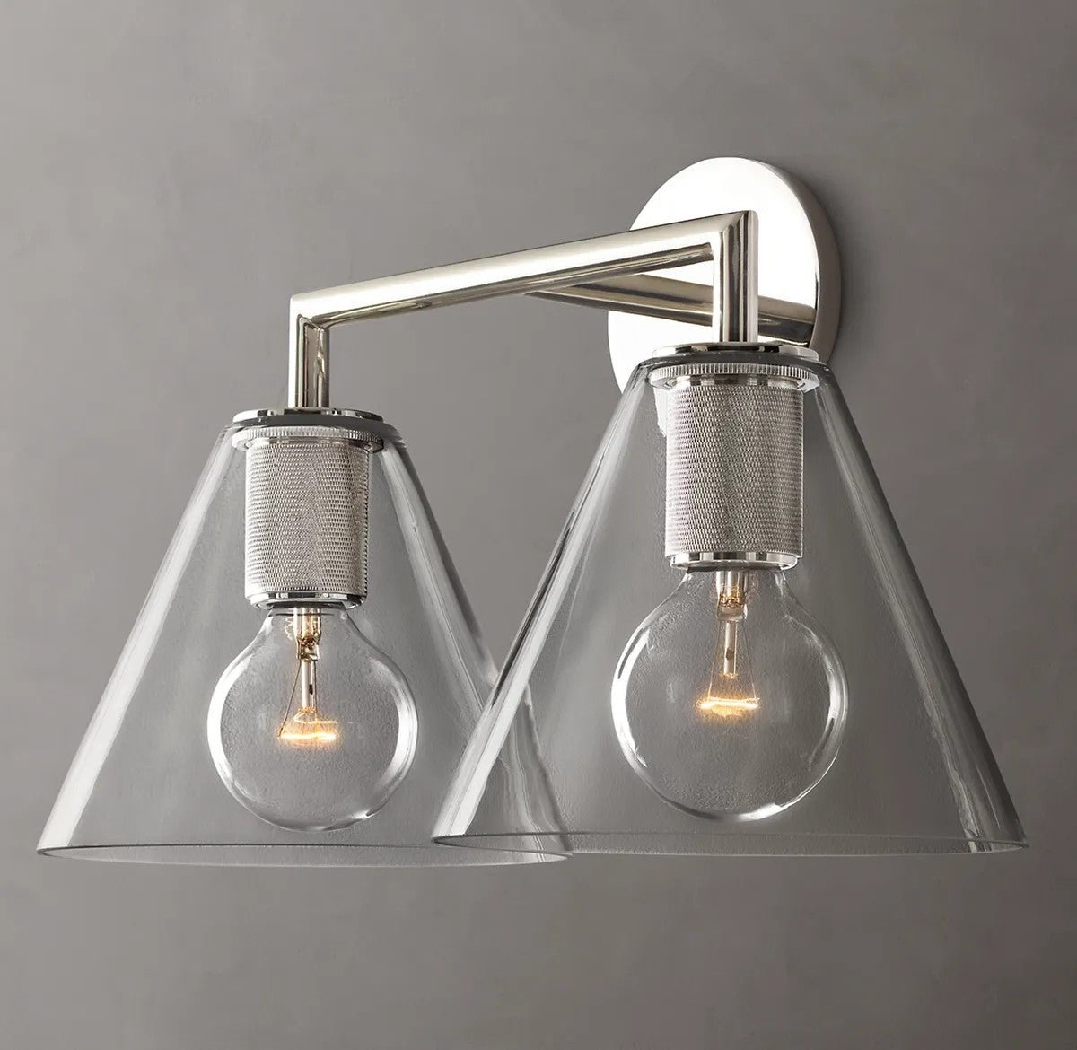 Utilitarian Funnel Shade Double Sconce