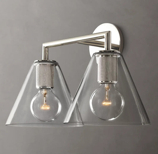 Utilitarian Funnel Shade Double Sconce