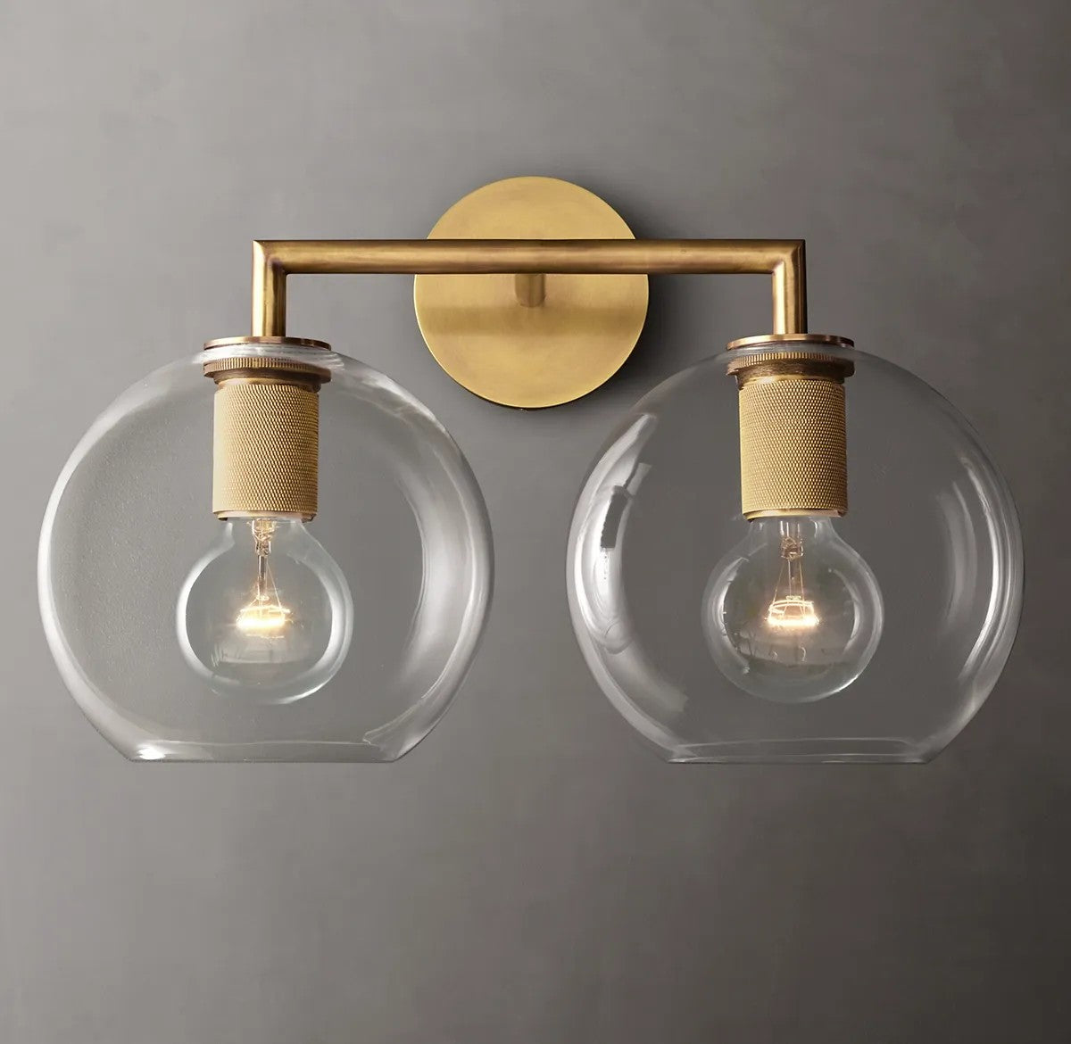 Utilitarian Globe Shade Double Sconce