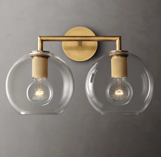 Utilitarian Globe Shade Double Sconce
