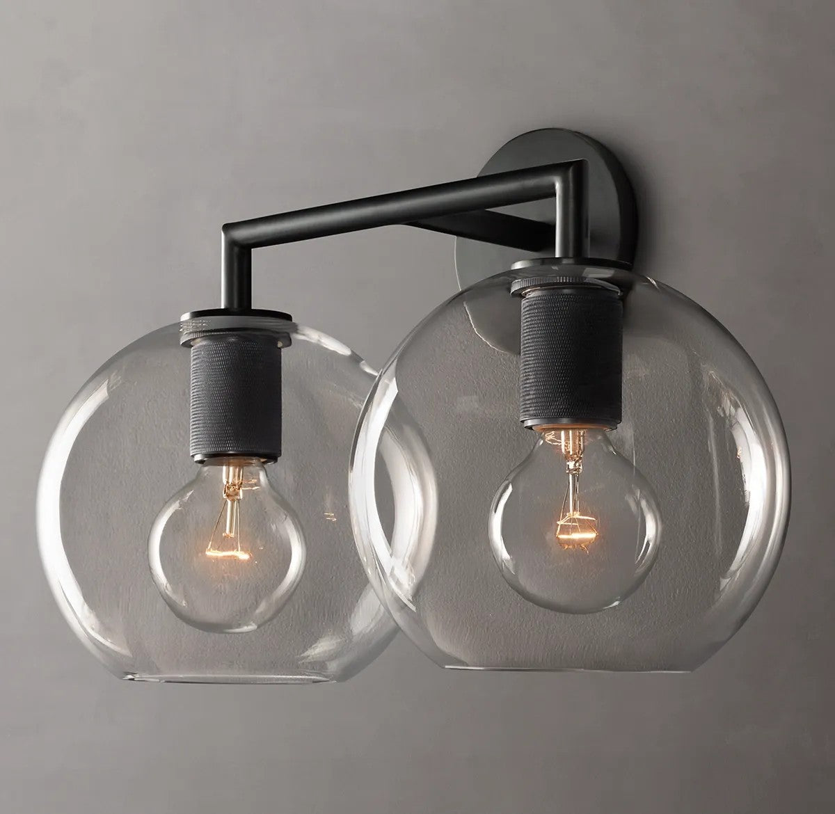 Utilitarian Globe Shade Double Sconce