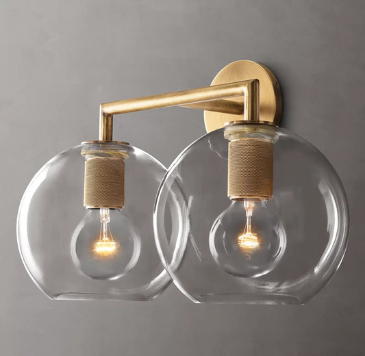 Utilitarian Globe Shade Double Sconce