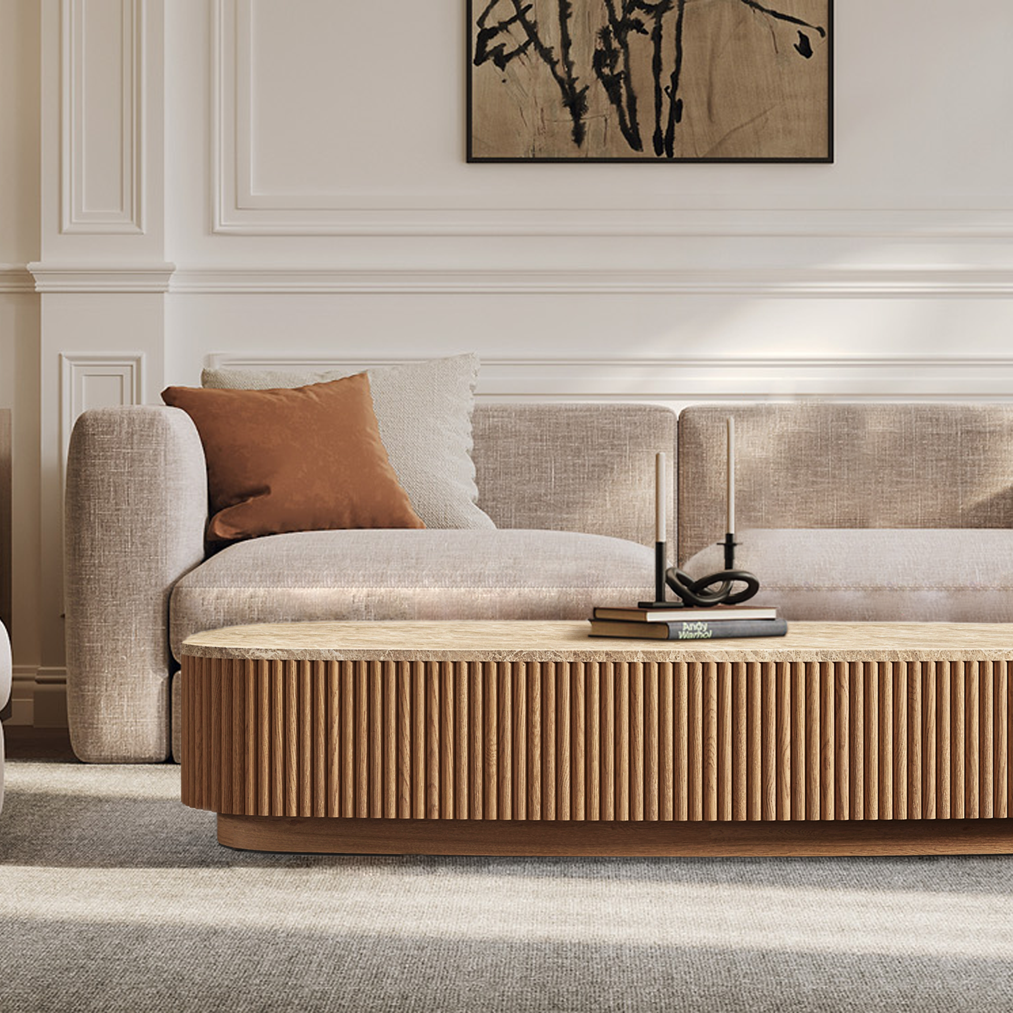 Holland Oak Wood & Stone Coffee Table